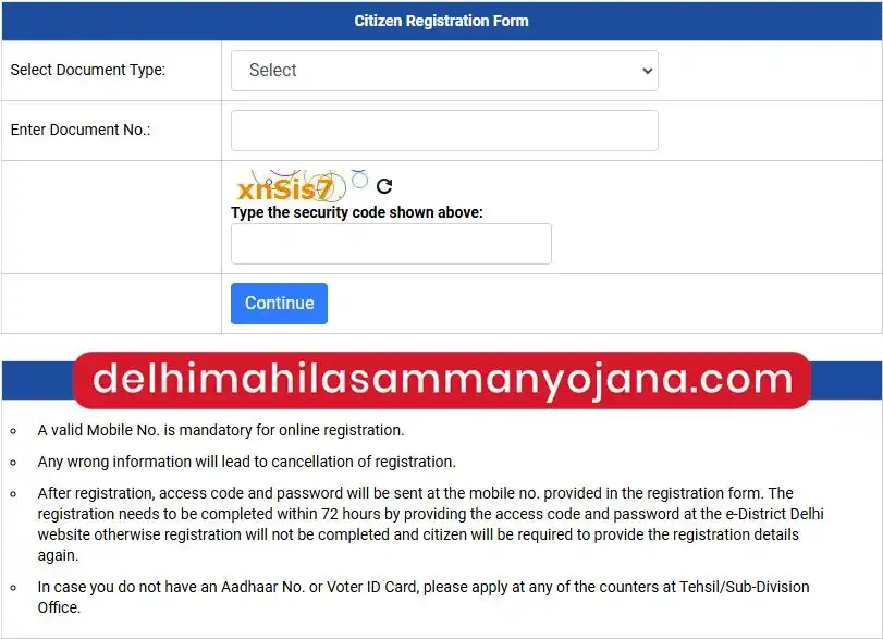 Delhi Mahila Samman Yojana Registration